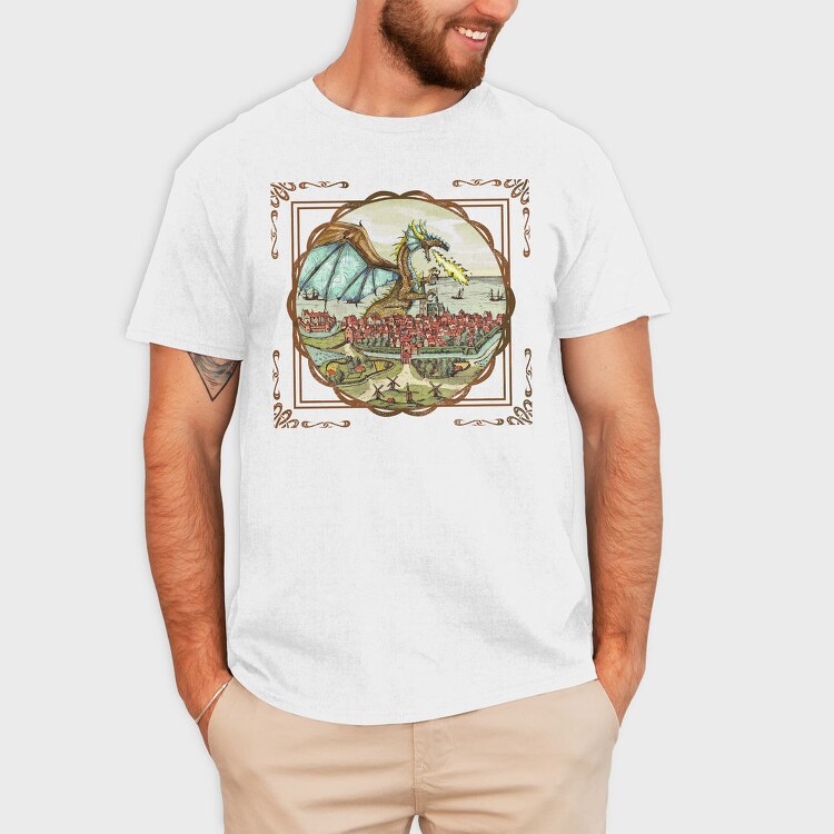 Vintage Painting Dragon Tote, Tricou Barbati (Unisex)