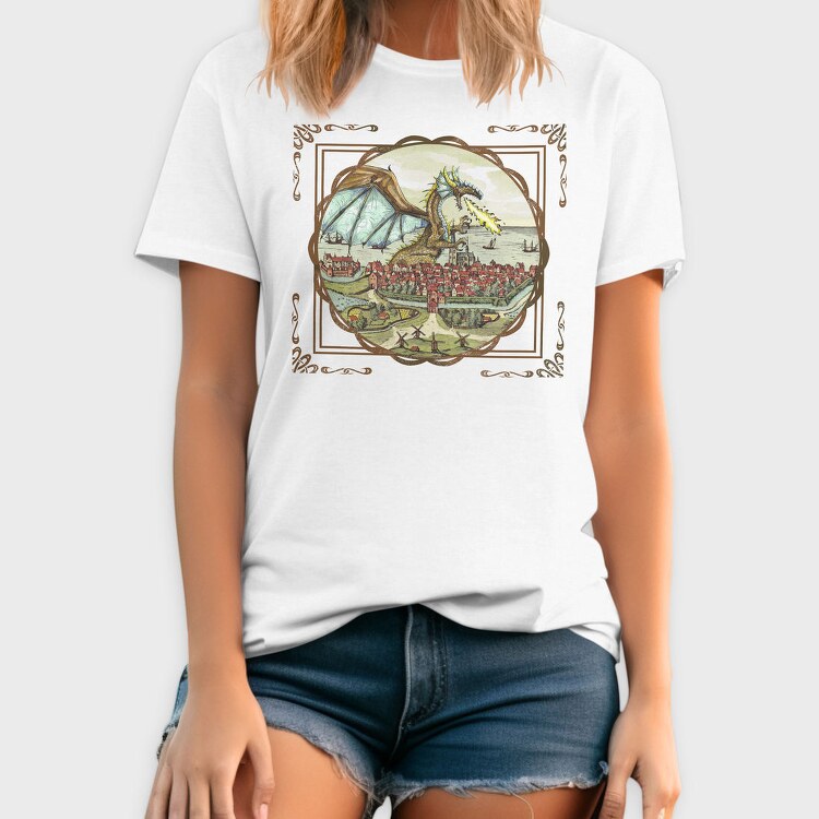 Vintage Painting Dragon Tote, Tricou Barbati (Unisex)