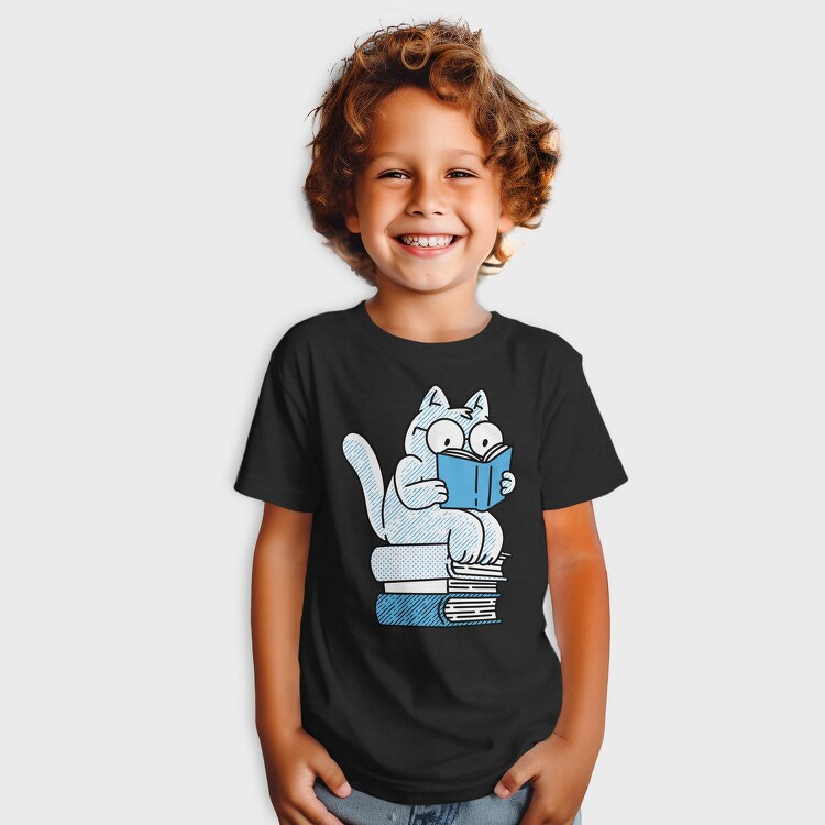 Cat Sitting On Books And Reading, Tricou Copii