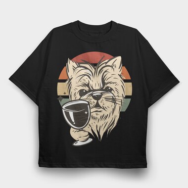 Dog Drinking Wine Wine, Tricou Oversize Barbati (Unisex)