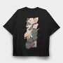 Cat Sunset Japanese Traditional, Tricou Oversize Barbati (Unisex)