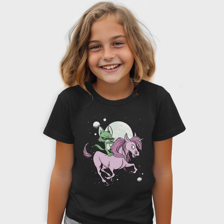 Green Cat Riding Unicorn, Tricou Copii