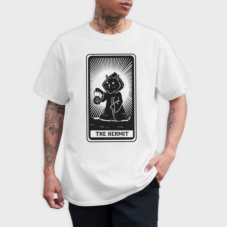Cat Tarot Card Fantasy The Hermit, Tricou Barbati (Unisex)