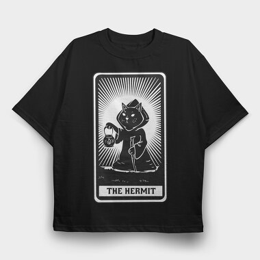 Cat Tarot Card Fantasy The Hermit, Tricou Oversize Barbati (Unisex)