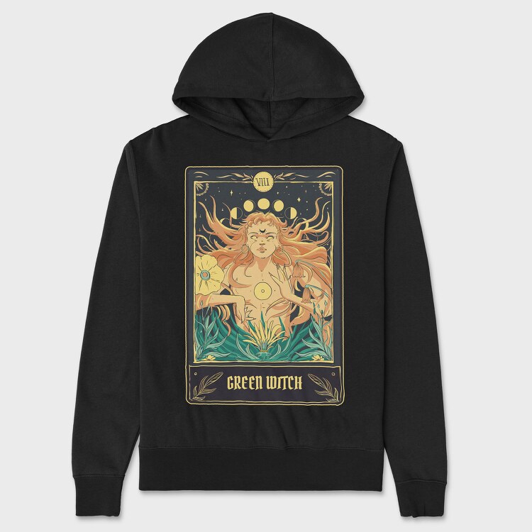 Green Witch Tarot Card, Hanorac Oversize Barbati (Unisex)