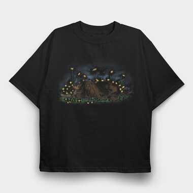 Dog On Flower Field Lying, Tricou Oversize Barbati (Unisex)