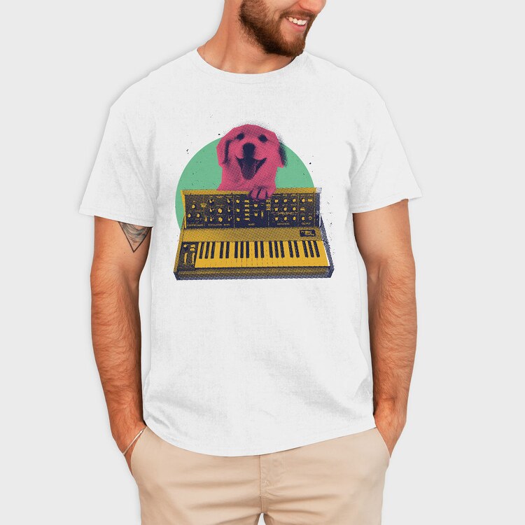 Dog Playing Keyboard Synth, Tricou Barbati (Unisex)