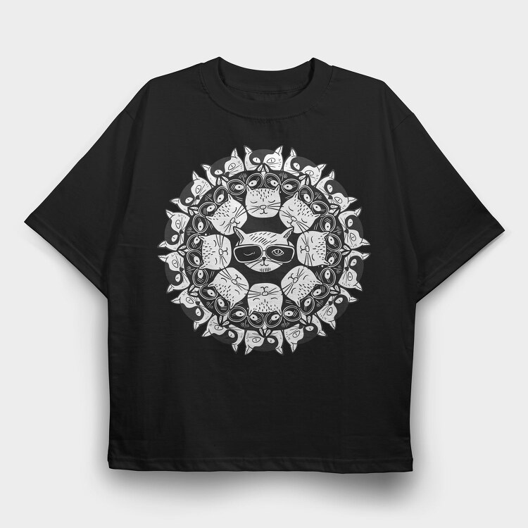 Kitty Cats Mandala, Tricou Oversize Barbati (Unisex)