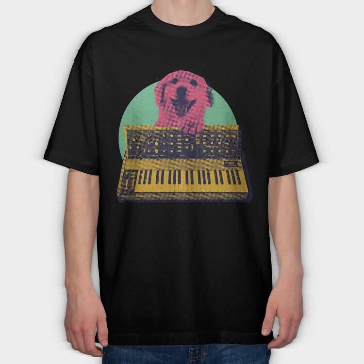 Dog Playing Keyboard Synth, Tricou Oversize Barbati (Unisex)