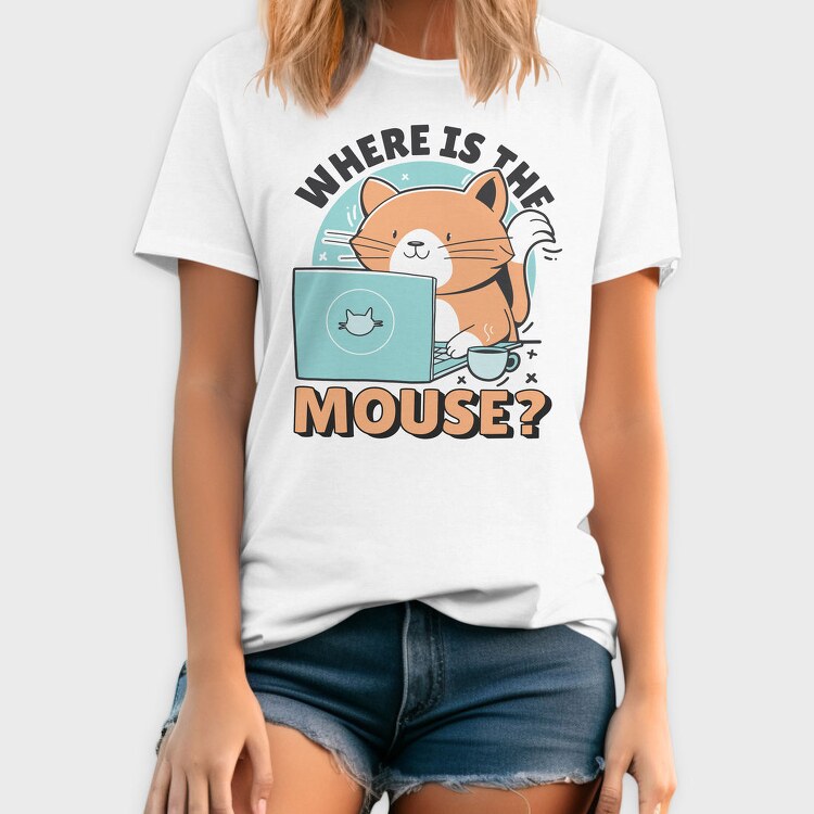 Cat Using Computer Mouse, Tricou Barbati (Unisex)