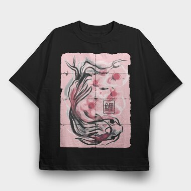 Koi Fish Animal Sakura Flowers, Tricou Oversize Barbati (Unisex)