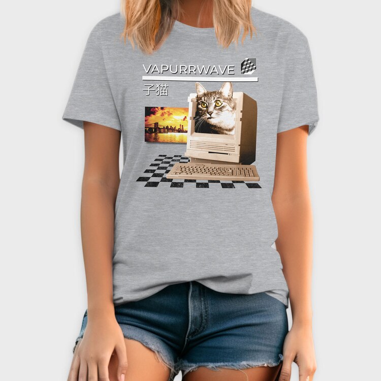 Cat Vaporwave Glitch 2 Vapurrwave, Tricou Barbati (Unisex)