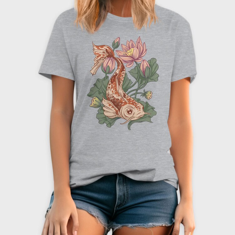 Koi Fish Lotus Illustration 04, Tricou Barbati (Unisex)