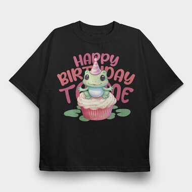 Cute Frog On Cupcake Birthday Mug, Tricou Oversize Barbati (Unisex)