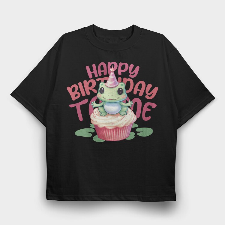 Cute Frog On Cupcake Birthday Mug, Tricou Oversize Barbati (Unisex)