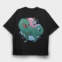 Axolotl Riding Dinosaur Trex, Tricou Oversize Barbati (Unisex)