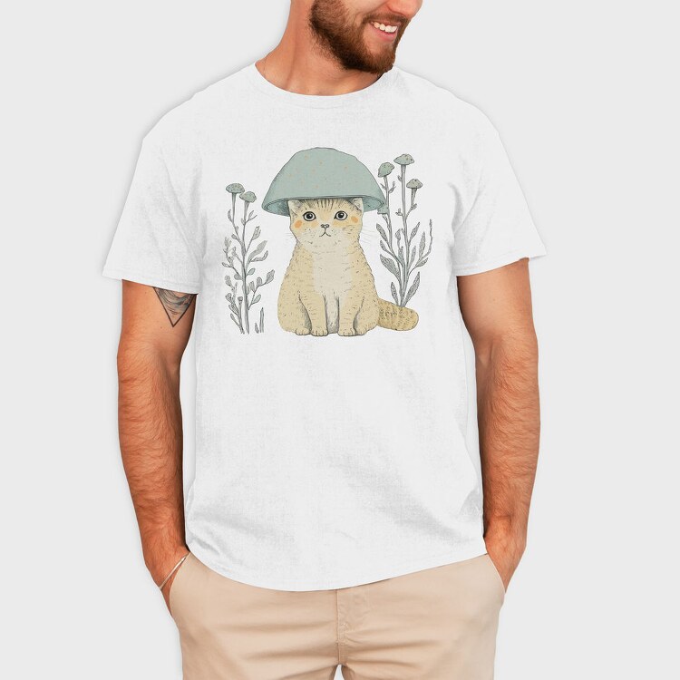 Cat With A Mushroom Hat, Tricou Barbati (Unisex)