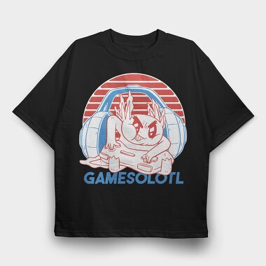 Axolotl With Joystick And Headphones Gamer, Tricou Oversize Barbati (Unisex)