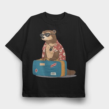 Otter Animal On Vacation Travel, Tricou Oversize Barbati (Unisex)
