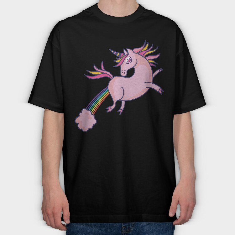 Pink Unicorn Flying 002, Tricou Oversize Barbati (Unisex)