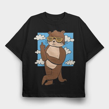 Otter Animal With Cool Sunglasses, Tricou Oversize Barbati (Unisex)
