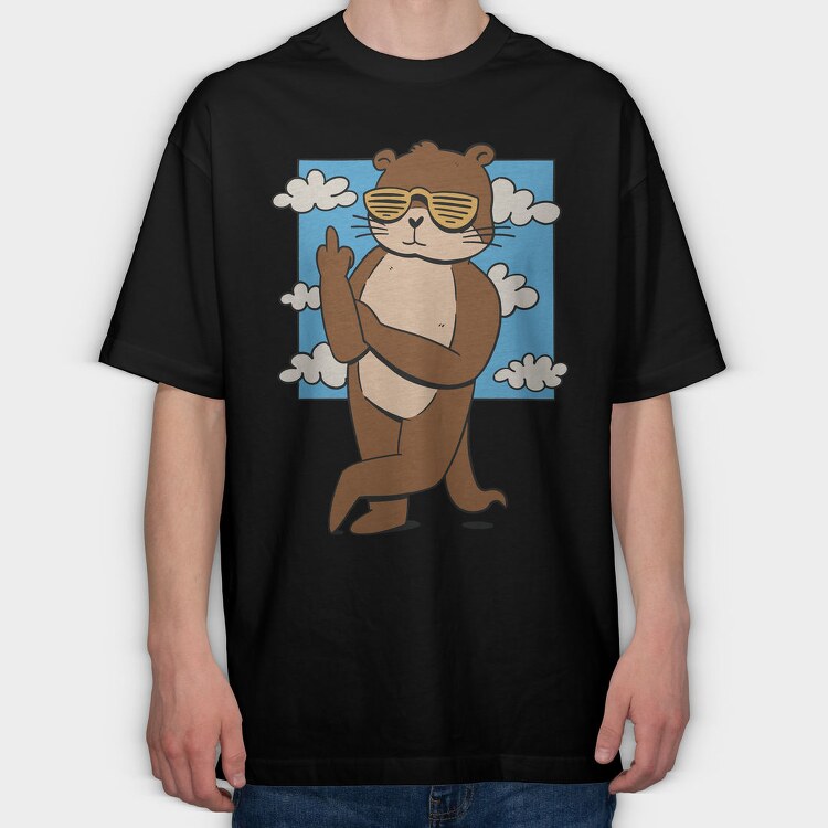 Otter Animal With Cool Sunglasses, Tricou Oversize Barbati (Unisex)