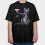 Cat With Martini Throw Pillow Black, Tricou Oversize Barbati (Unisex)