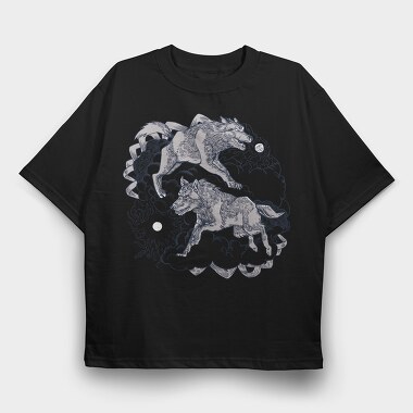 Wolves From Norse Mythology Skoll Hati, Tricou Oversize Barbati (Unisex)