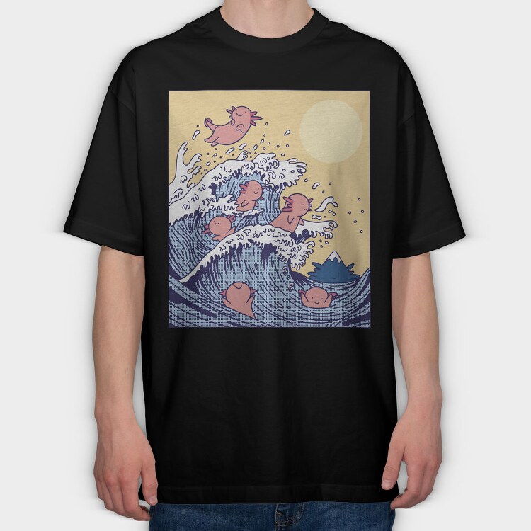 Axolotls In Wave, Tricou Oversize Barbati (Unisex)