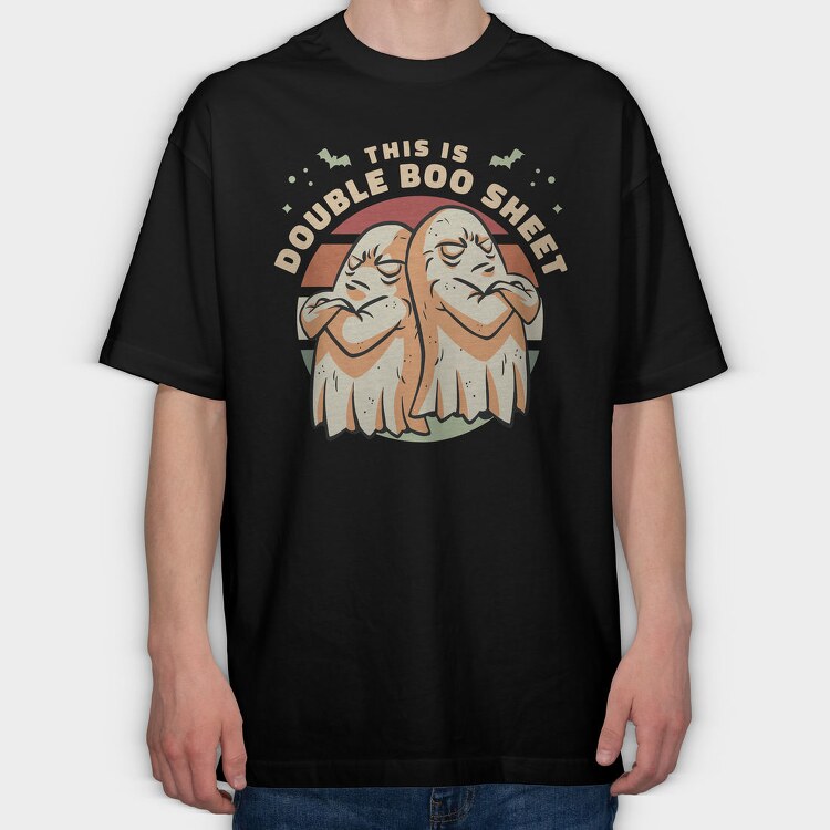 Double Boo Sheet Funny Halloween Ghosts Pun, Tricou Oversize Barbati (Unisex)