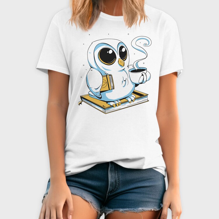 Owl With Books And Coffee Cute, Tricou Barbati (Unisex)