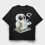 Owl With Books And Coffee Cute, Tricou Oversize Barbati (Unisex)