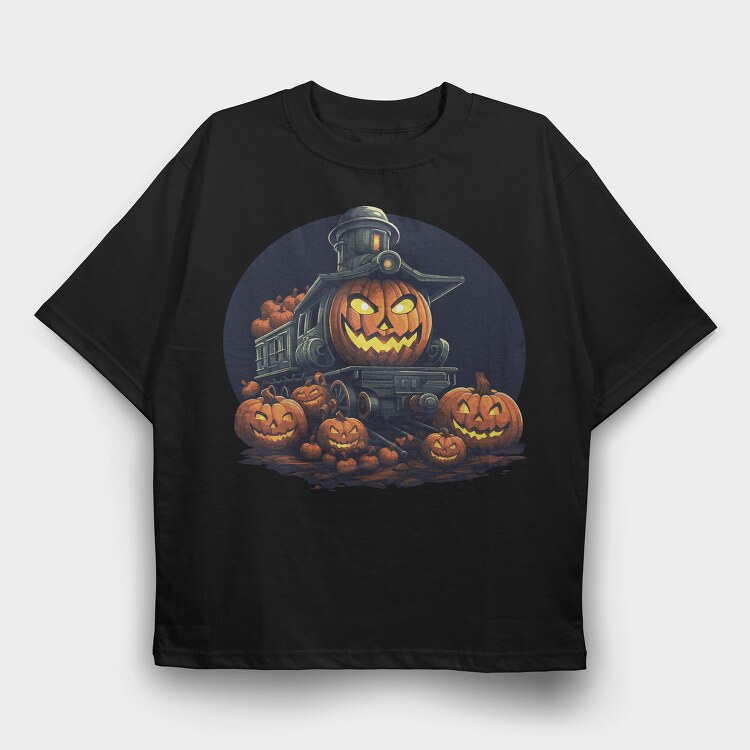 Halloween Pumpkin Train King, Tricou Oversize Barbati (Unisex)