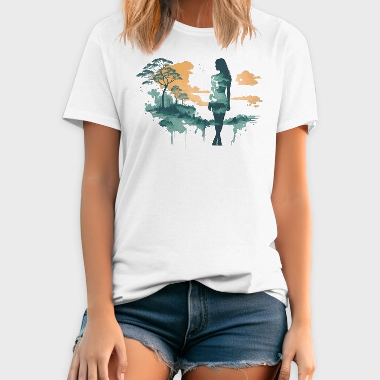 Woman And Nature Watercolor, Tricou Barbati (Unisex)