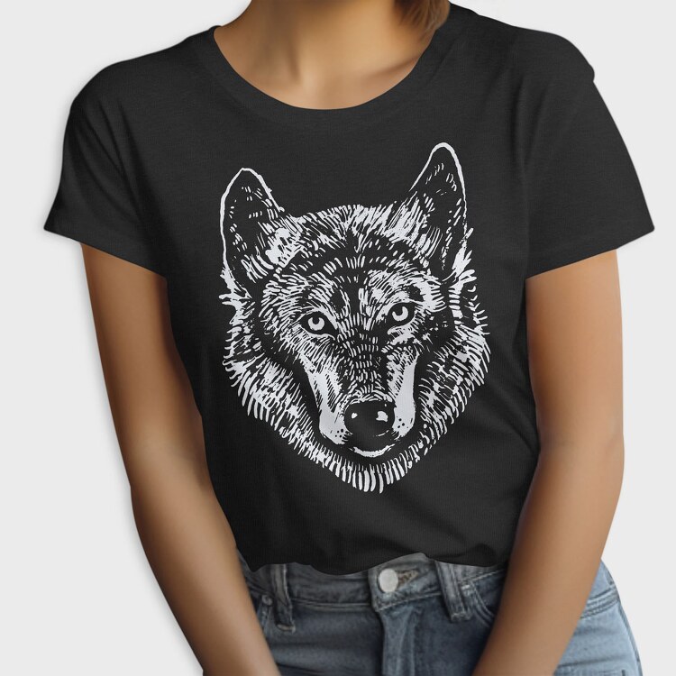 Wolf Portrait Monochrome, Tricou Femei