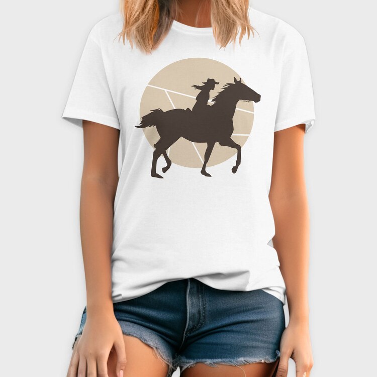 Woman Horse Rider Cowgirl Silhouette, Tricou Barbati (Unisex)