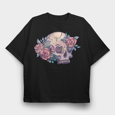 Pastel Floral Colorful Skull Flowers, Tricou Oversize Barbati (Unisex)