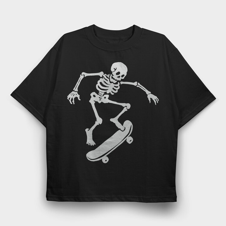 Skateboarding Skeleton On Skateboard, Tricou Oversize Barbati (Unisex)