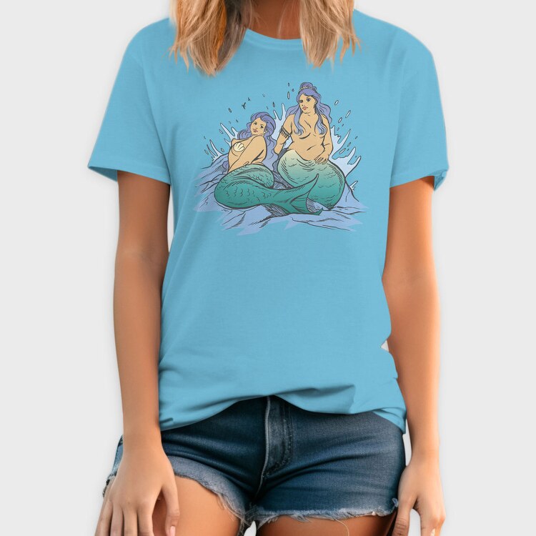Plus Sized Mythological Two Mermaids, Tricou Barbati (Unisex)