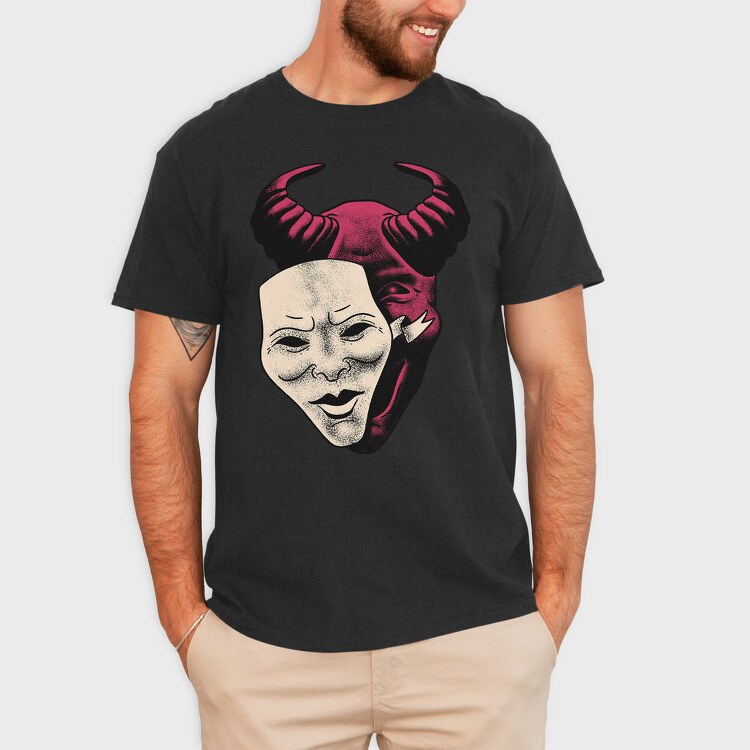 Demon And Mask Halloween, Tricou Barbati (Unisex)