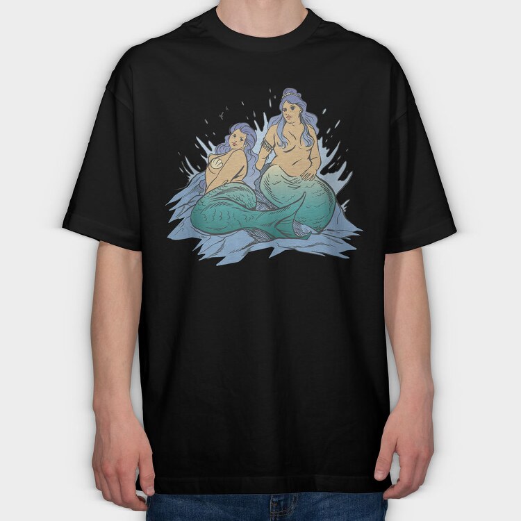 Plus Sized Mythological Two Mermaids, Tricou Oversize Barbati (Unisex)