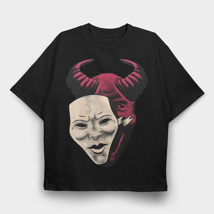 Demon And Mask Halloween, Tricou Oversize Barbati (Unisex)