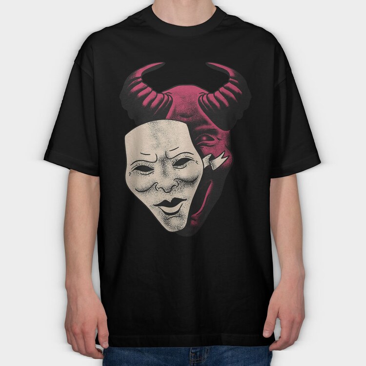 Demon And Mask Halloween, Tricou Oversize Barbati (Unisex)