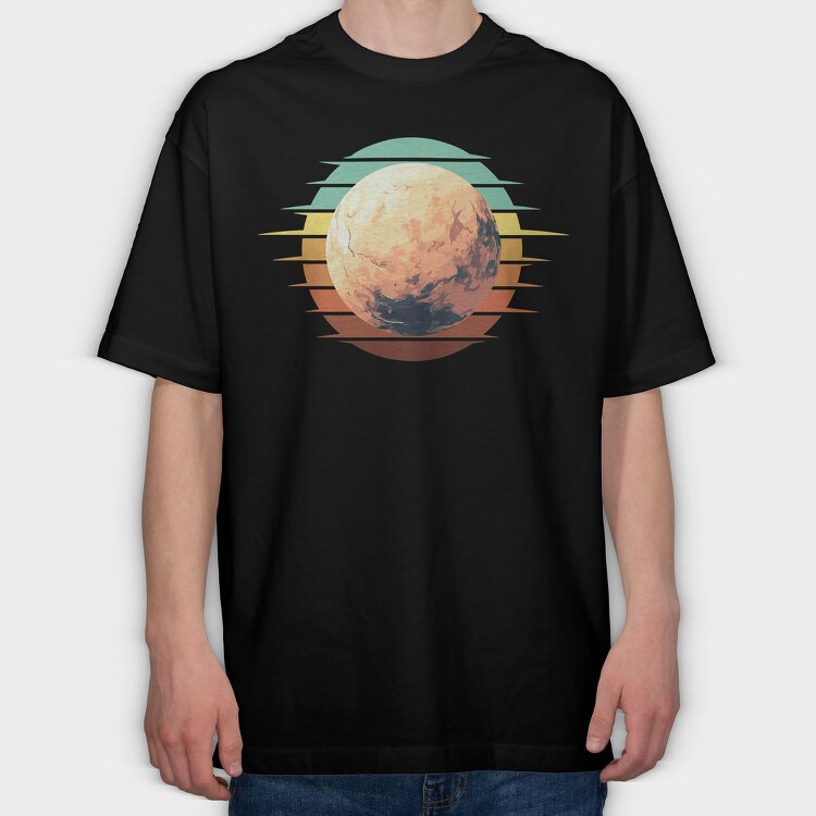 Pluto Retro Sunset Planet, Tricou Oversize Barbati (Unisex)