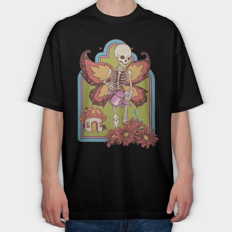 Skeleton And Flowers Skull Fairy, Tricou Oversize Barbati (Unisex)