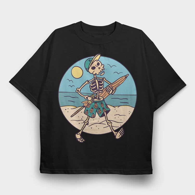 Skeleton At The Beach Sunshade, Tricou Oversize Barbati (Unisex)