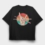 Hand Holding Drum Sticks Drummer Retro Sunset, Tricou Oversize Barbati (Unisex)