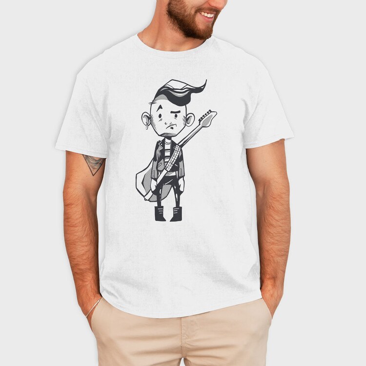 Character Holding Guitar Punk, Tricou Barbati (Unisex)