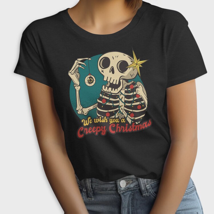 Skeleton Christmas Creepy Cartoon, Tricou Femei