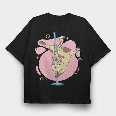 Pole Dancing Cat Cartoon, Tricou Oversize Barbati (Unisex)